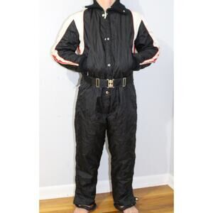 Vintage Midwest Black Red White Snowmobile One Piece Snowsuit Belt Men’s M